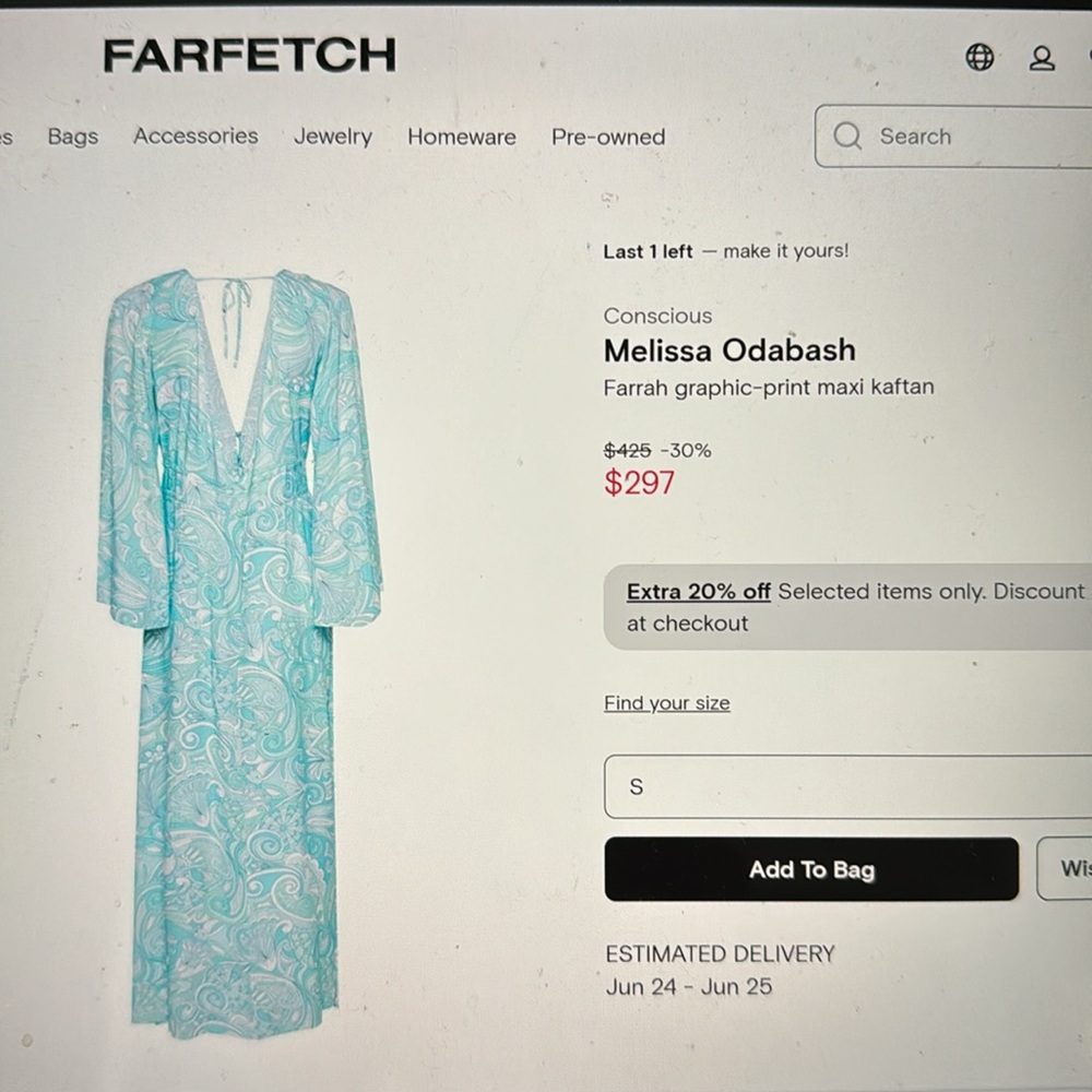NWT MELISSA ODABASH FARRAH BLUE MIRAGE KAFTAN